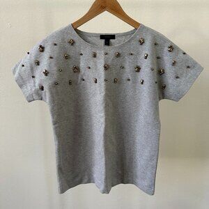 J.Crew Gray Short Sleeve Sweatshirt with Rhinestone Embellishment